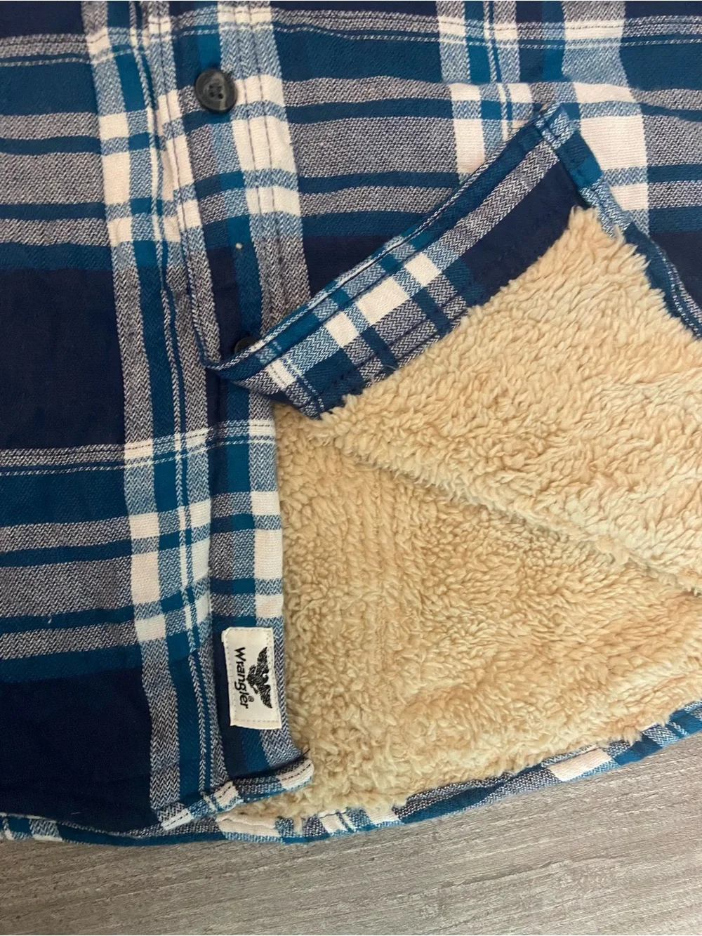 Wrangler Men's Heavyweight Sherpa Lined Flannel Shirt Jacket Plaid Blue M